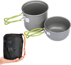 Camping Cookware Mess Kit for Backpacking Gear – Camping Cooking Set - Backpack Camping Pot and Pans Set - Portable Camping Stove and Backpacking Stove Compatible - Camp Accessories Equipment