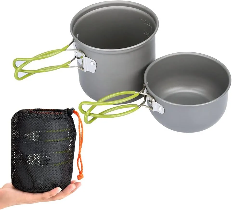 Camping Cookware Mess Kit for Backpacking Gear – Camping Cooking Set - Backpack Camping Pot and Pans Set - Portable Camping Stove and Backpacking Stove Compatible - Camp Accessories Equipment