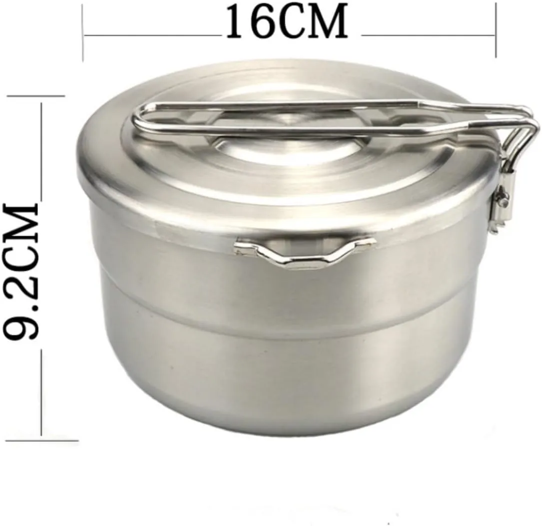 Camping Cookware, Outdoor 304 Stainless Steel Lunch Box Camping Pot Convenient Folding Handle Picnic Cooking Pot Portable Stove