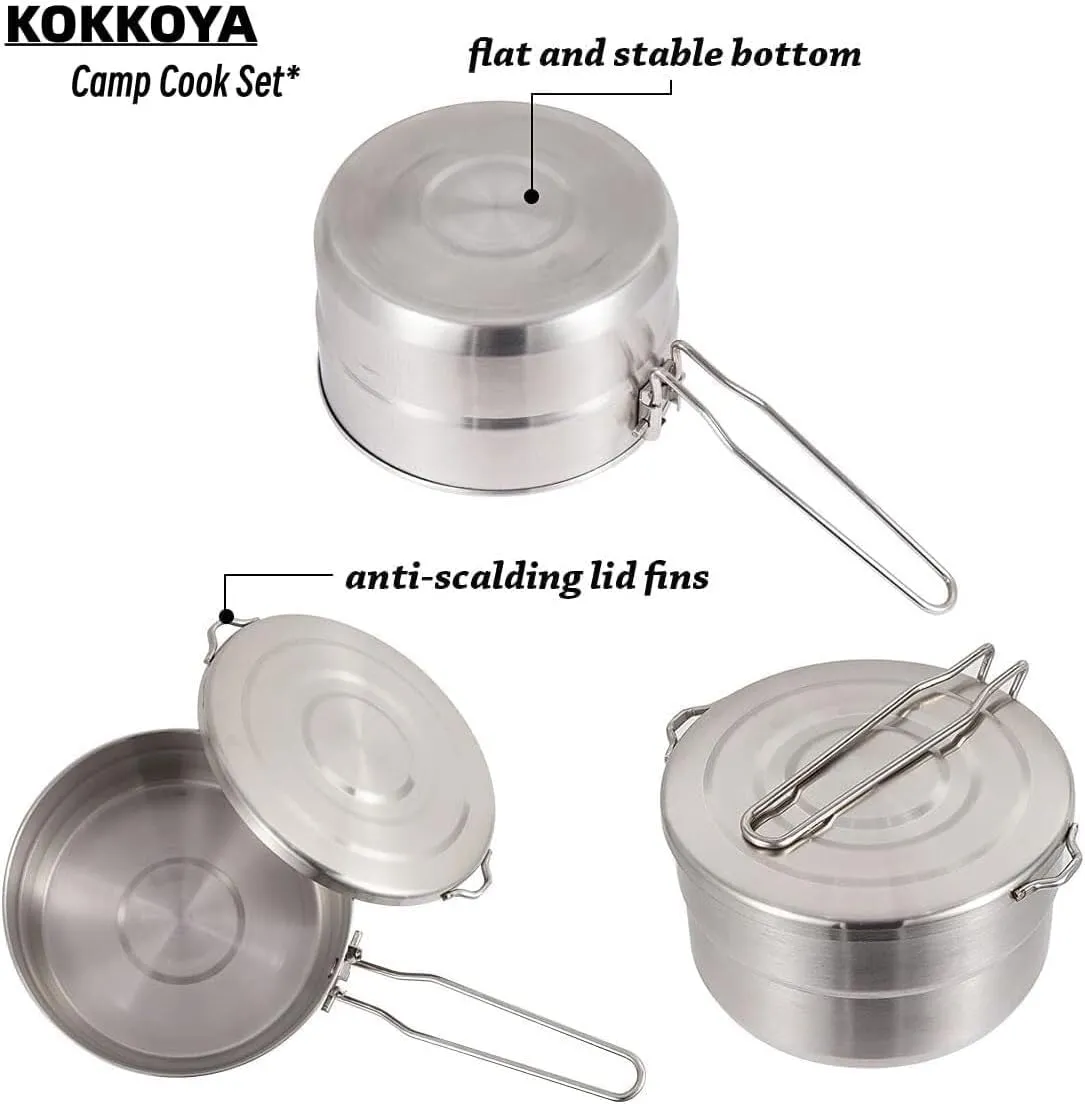 Camping Cookware, Outdoor 304 Stainless Steel Lunch Box Camping Pot Convenient Folding Handle Picnic Cooking Pot Portable Stove