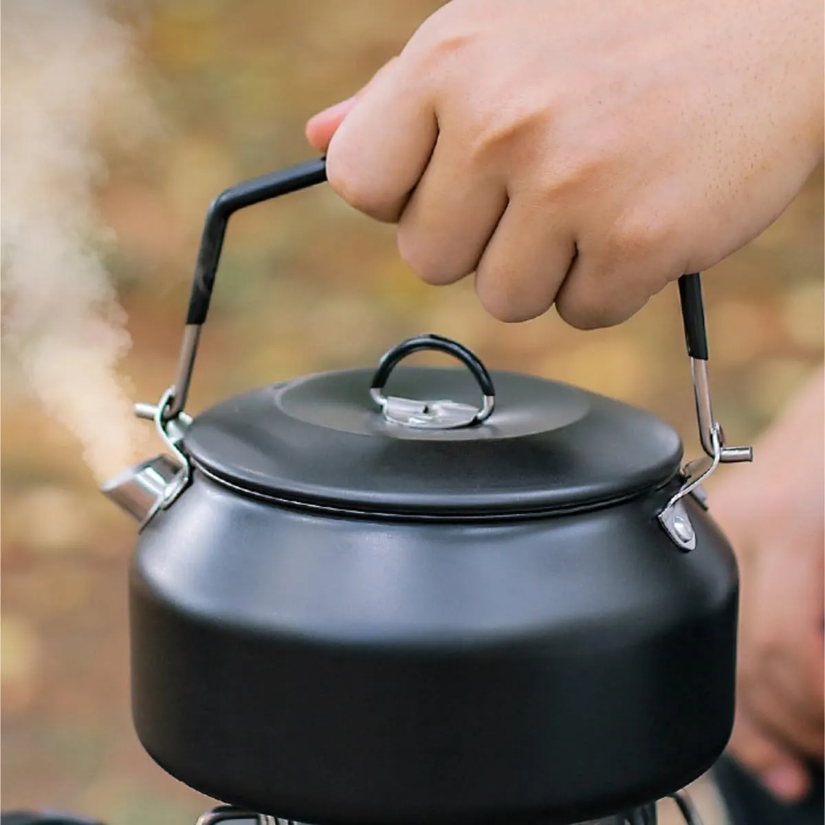 Camping Cookware, Outdoor Stainless Steel Picnic Teapot Camping Portable Large Capacity Kettle Portable Stove(Brown)