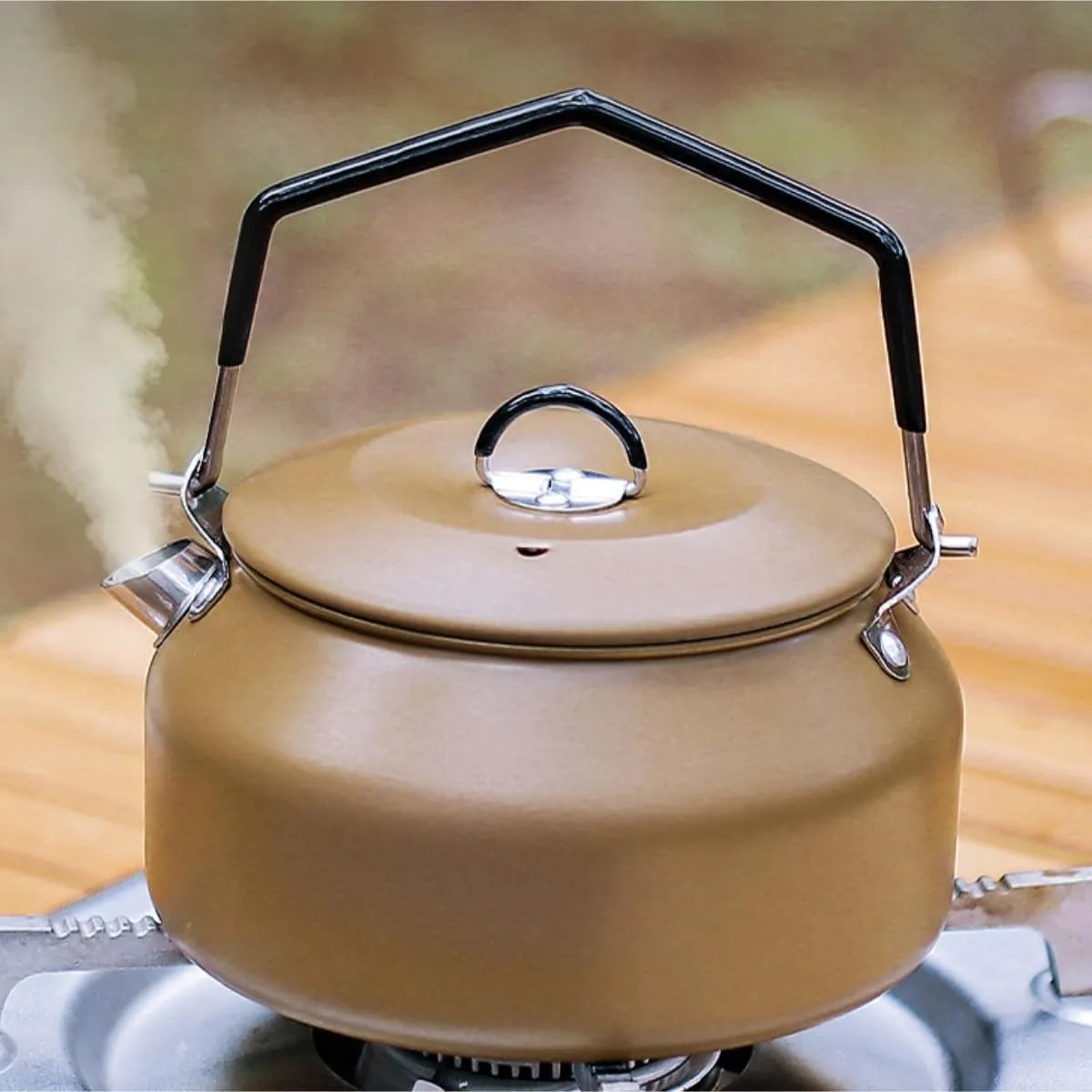 Camping Cookware, Outdoor Stainless Steel Picnic Teapot Camping Portable Large Capacity Kettle Portable Stove(Brown)