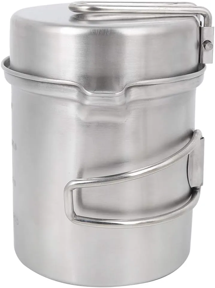 Camping Cookware, Stainless Steel Camping Pot Backpacking Gear, Outdoor Portable Pot Cooker for Hiking Picnic, Backpacking Cookware Equipment, Cooking Mess Kit, Cooking Accessories