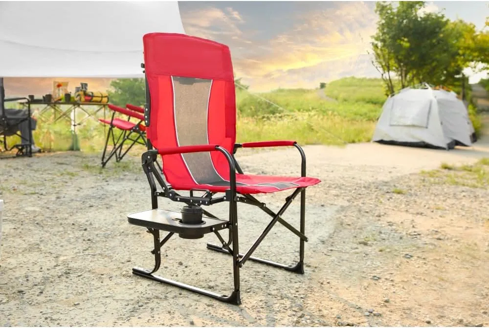 Camping Directors Chair, Heavy Duty,Oversized Portable Folding Chair with Side Table, Pocket for Beach, Fishing,Trip,Picnic,Lawn Blue (Red)