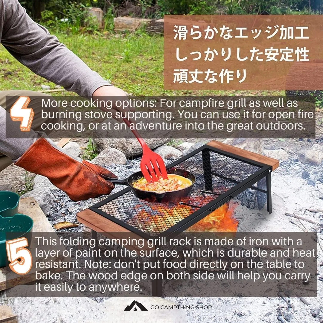 Camping Foldable Bonfire Outdoor Table Steel Field Rack with Wooden Edge
