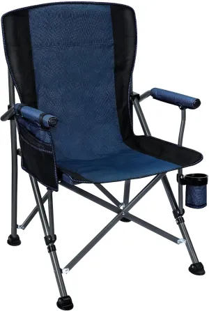 Camping Folding Chair, Heavy Duty Steel Frame Support 400 LBS with Side Pocket and Cup Holder, Portable for Camping, Fishing, Picnic, Blue