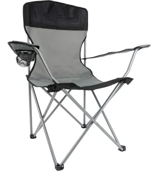 Camping Folding Fishing Chair Armrest Cup Holder High Back Black Grey