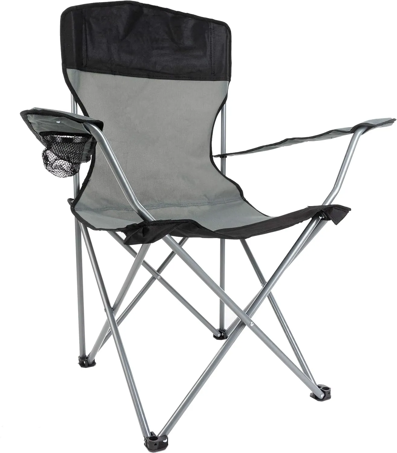 Camping Folding Fishing Chair Armrest Cup Holder High Back Black Grey