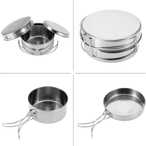 Camping Frying Pan, Light Weight Camping Cookware Set Multi Function Cookware Set Outdoor Cooking Tool with Foldable Handle for Backpacking for Camping