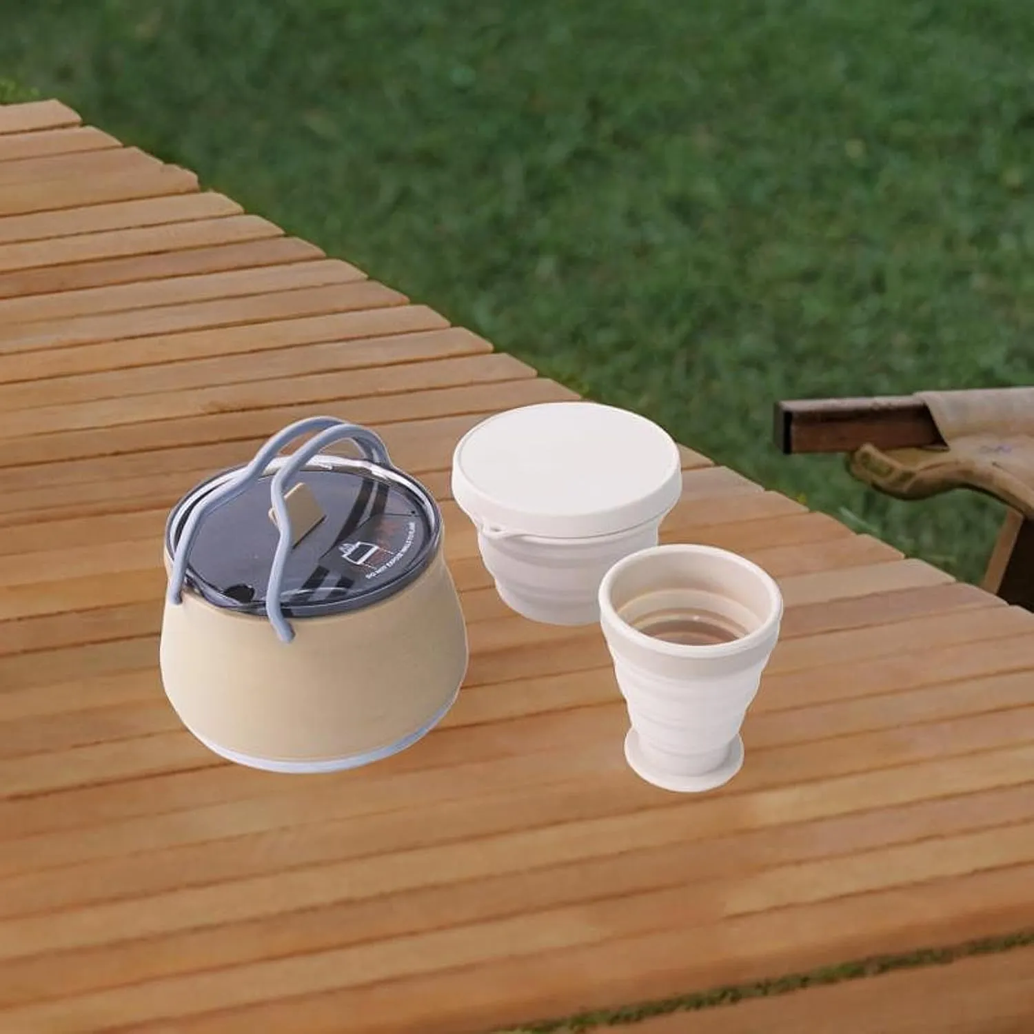 Camping Kettle Tea Maker Silicone Kettle Coffee Pot for Travel Fishing, Khaki