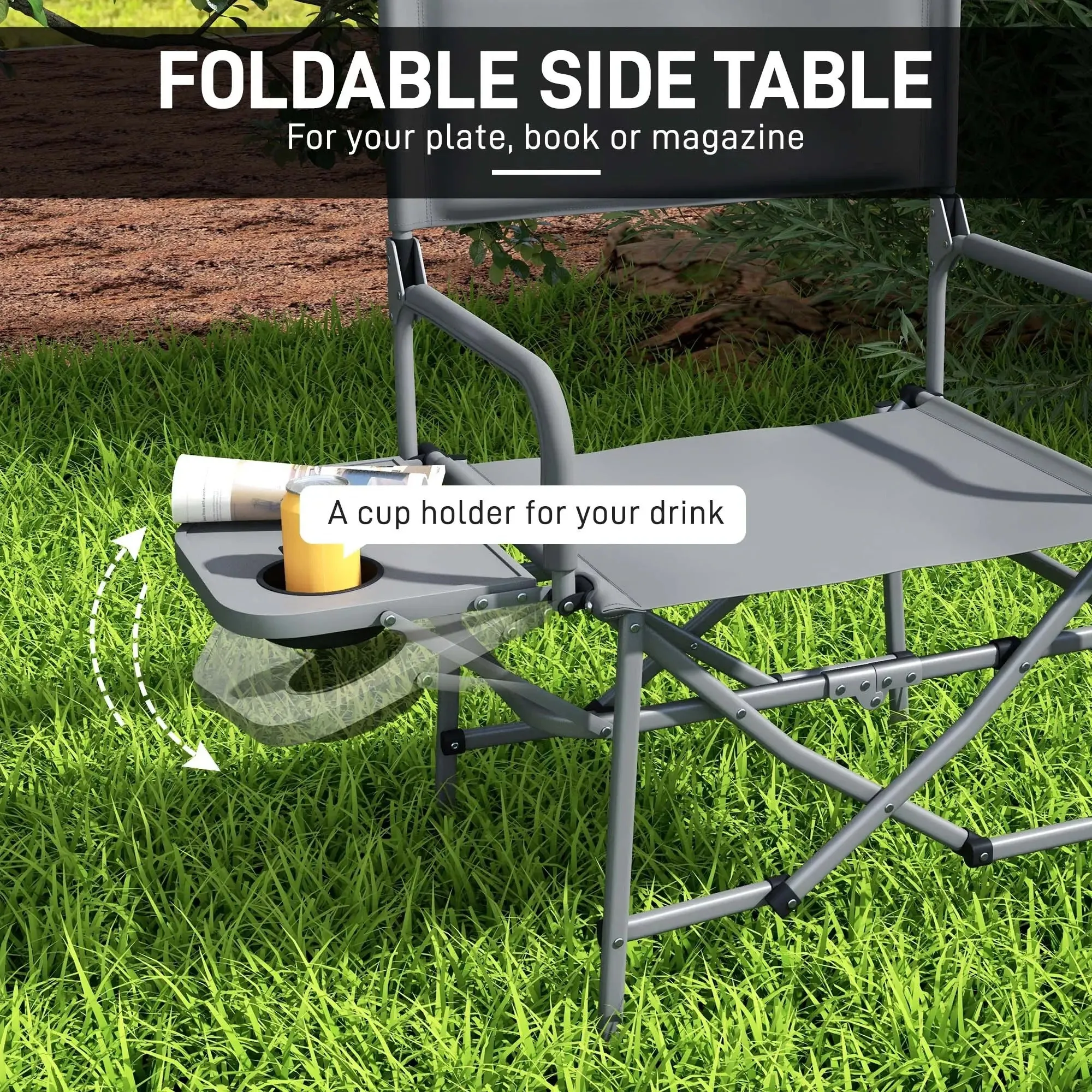 Camping - Outsunny Directors Grey Table Chair, Folding With Classic Leading-edge Side