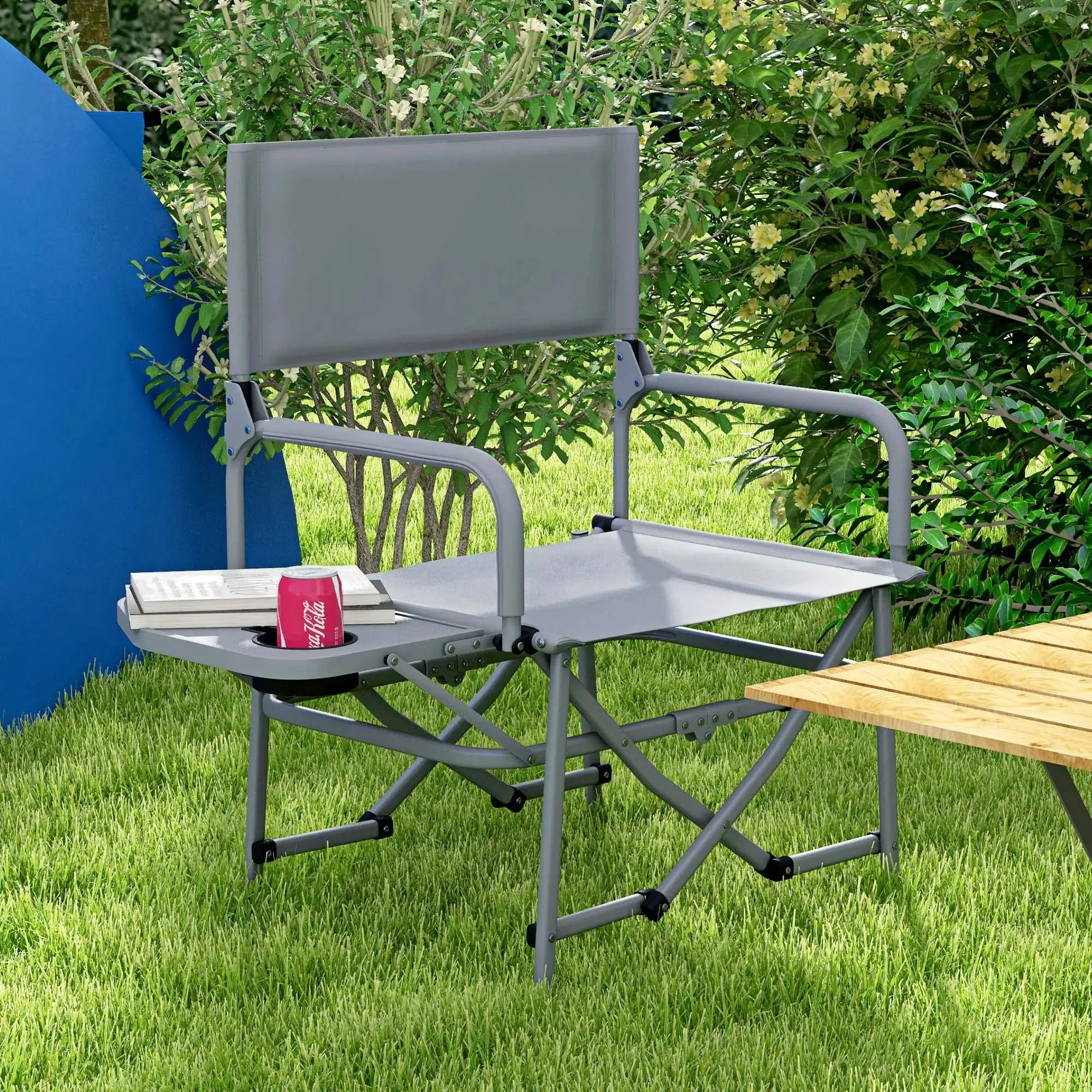 Camping - Outsunny Directors Grey Table Chair, Folding With Classic Leading-edge Side