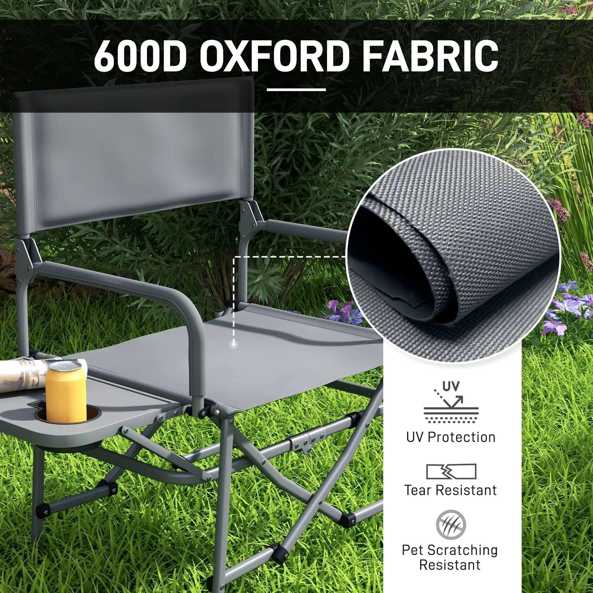 Camping - Outsunny Directors Grey Table Chair, Folding With Classic Leading-edge Side