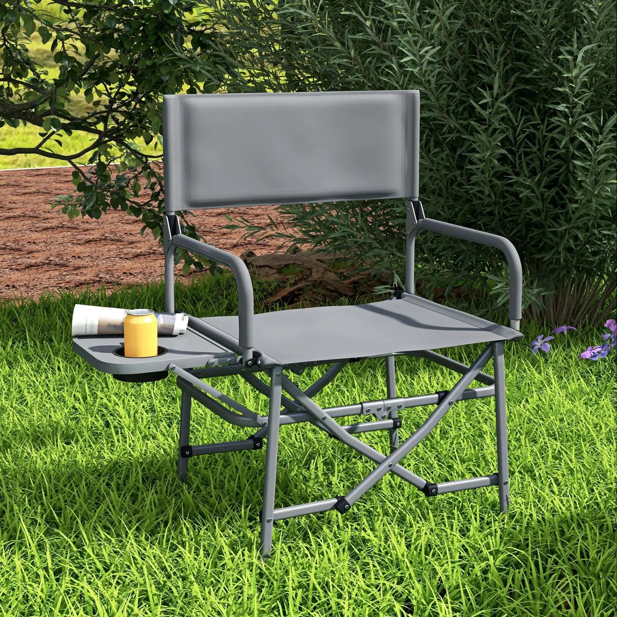 Camping - Outsunny Directors Grey Table Chair, Folding With Classic Leading-edge Side