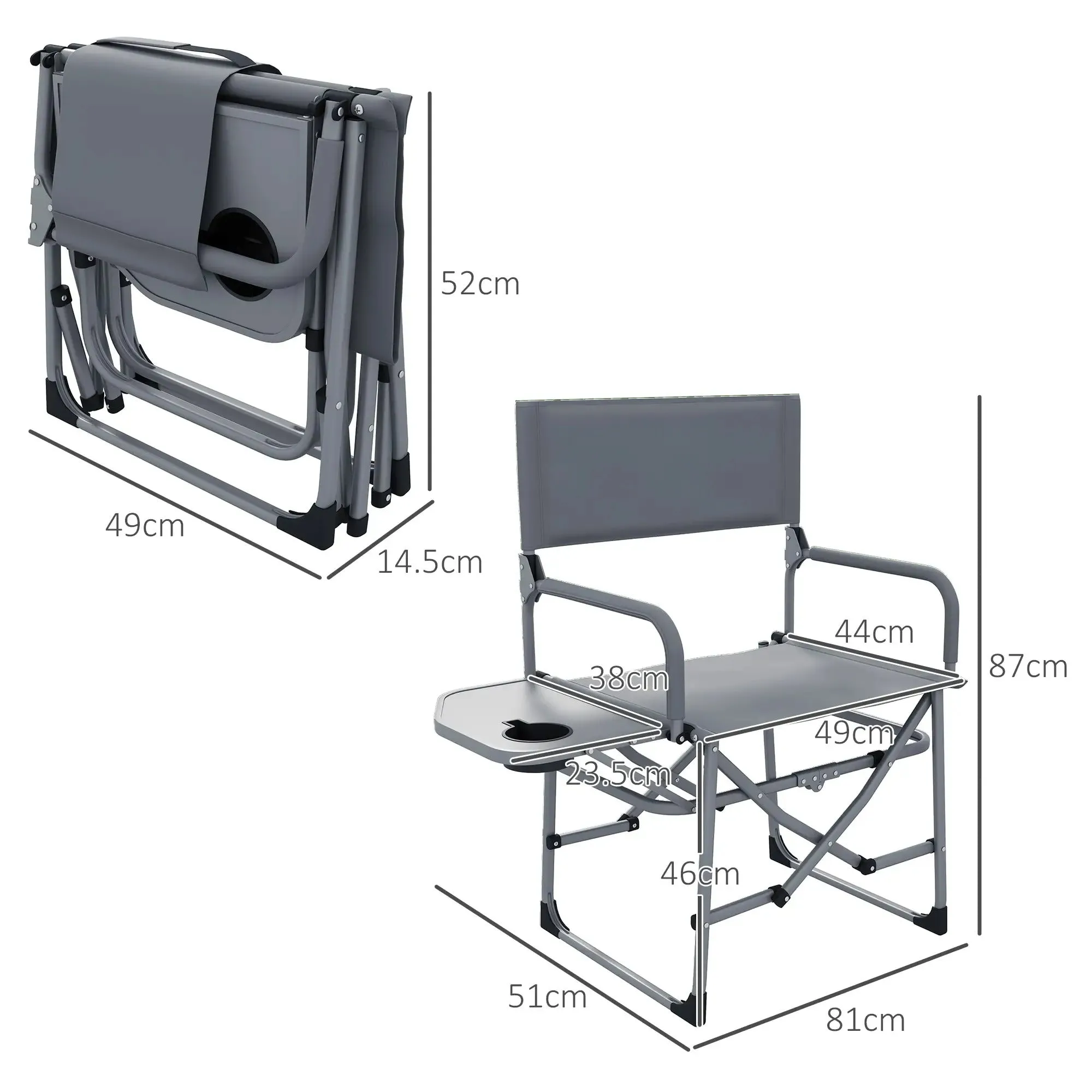 Camping - Outsunny Directors Grey Table Chair, Folding With Classic Leading-edge Side