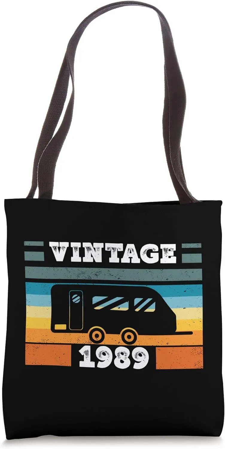 Camping RV-Camper Vintage born 1989 Birthday Trailer-Caravan Tote Bag
