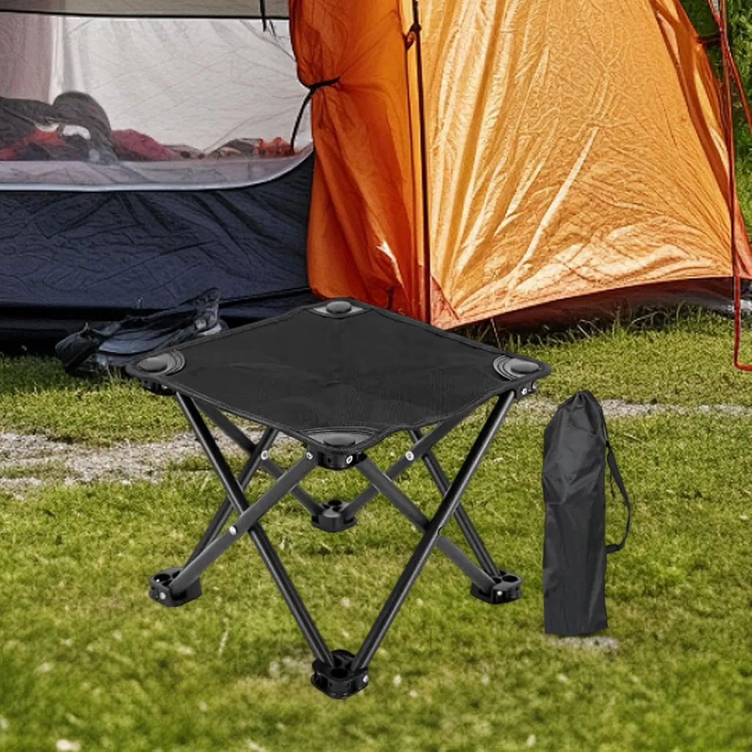 Camping Stool Recliner Foot Rest Sturdy Outdoor Folding Stool Practical Compact Foldable Footstool for Garden Beach Traveling, Black