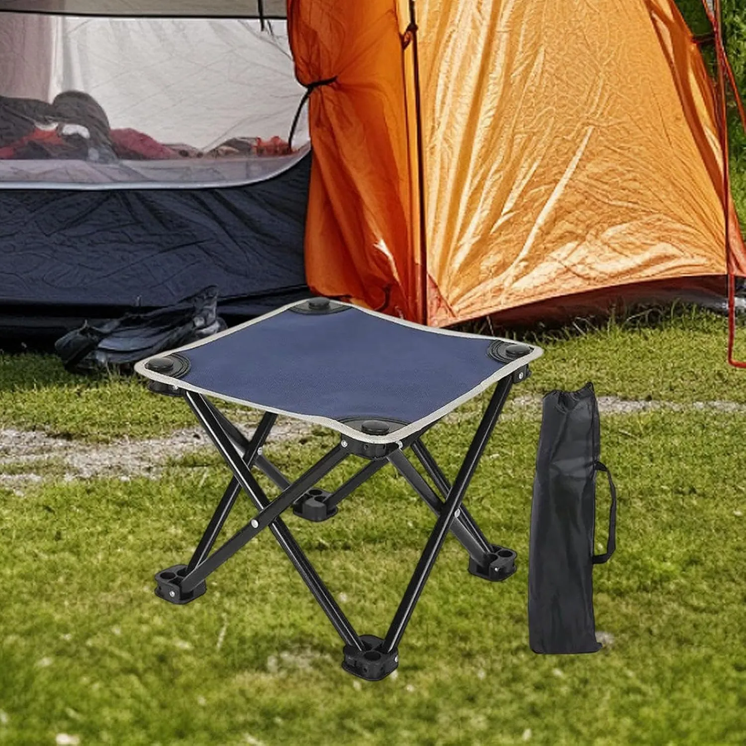 Camping Stool with Carry Bag Fishing Seat Ottoman Footrest Portable Foot Rest Stool for Beach Patio Backpacking Traveling, Blue