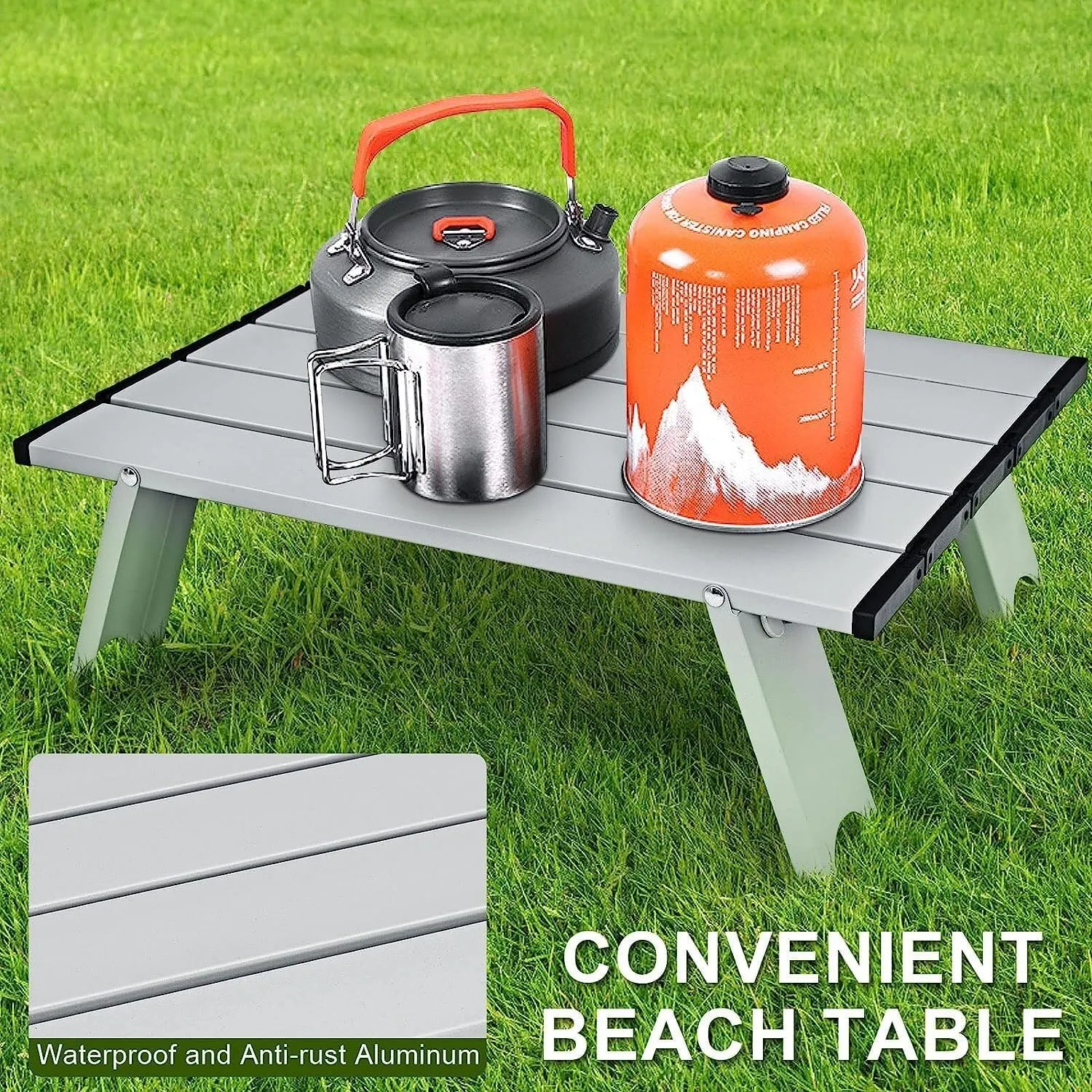 Camping Table, Folding Beach Chair Set, 5 Adjustable Position Camping Chairs Sets with Headrest, Cup Holder, Ice Bag and Towel Rack, Outdoor Portable Sun Lounger(1)
