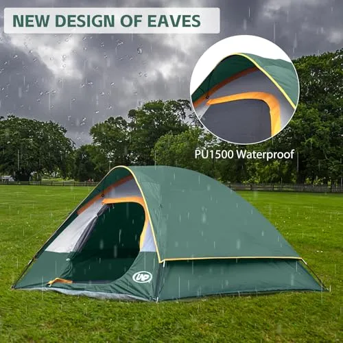 Camping Tent 4 Person Waterproof Windproof Tent w/ Rainfly Easy Set up, Portable Dome Tents for Camping
