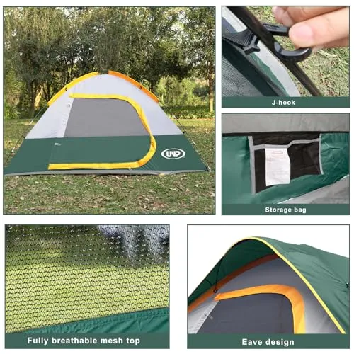 Camping Tent 4 Person Waterproof Windproof Tent w/ Rainfly Easy Set up, Portable Dome Tents for Camping