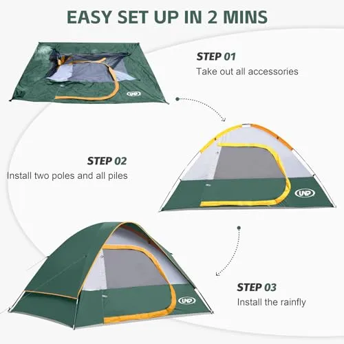 Camping Tent 4 Person Waterproof Windproof Tent w/ Rainfly Easy Set up, Portable Dome Tents for Camping