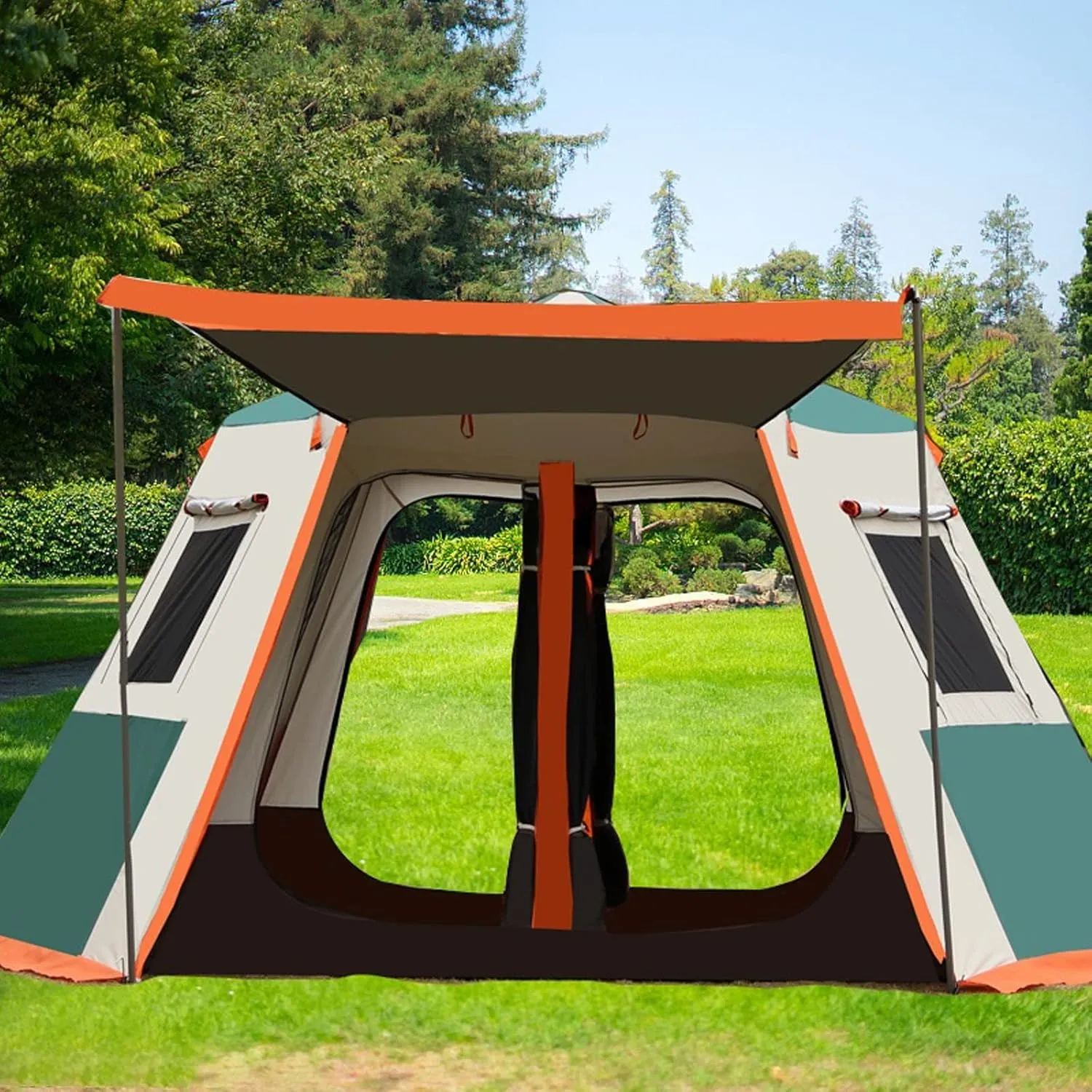 Camping Tent Size Hexagon Tent Aluminum Pole Outdoor Automatic Portable Padded Rainproof Camping Fully Quick Open 2rooms Luxury Tent