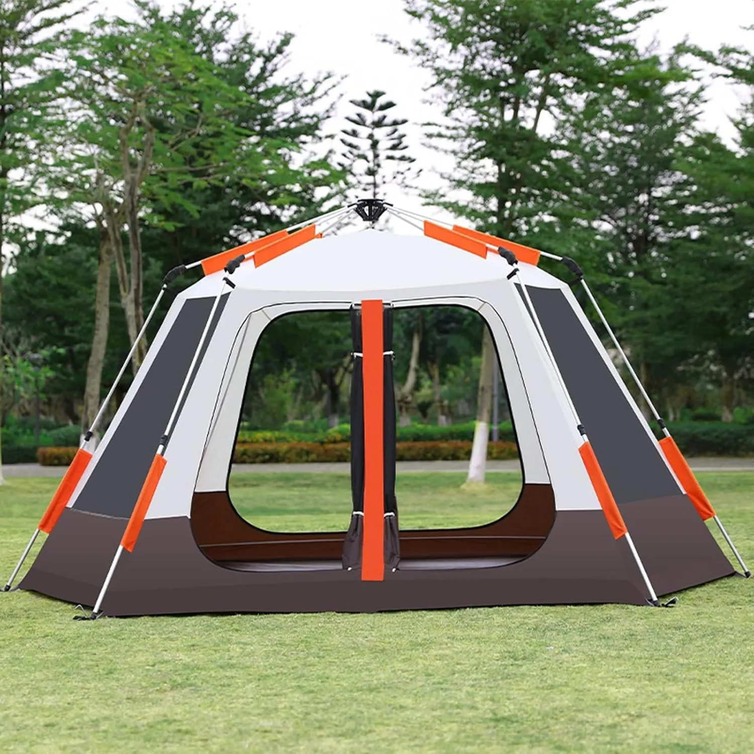 Camping Tent Size Hexagon Tent Aluminum Pole Outdoor Automatic Portable Padded Rainproof Camping Fully Quick Open 2rooms Luxury Tent
