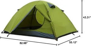 Camping-Tents 2 Person Dome Tent Portable Waterproof Tents Ventilated Mesh Windows for Camping Hiking Outdoor Activities Green