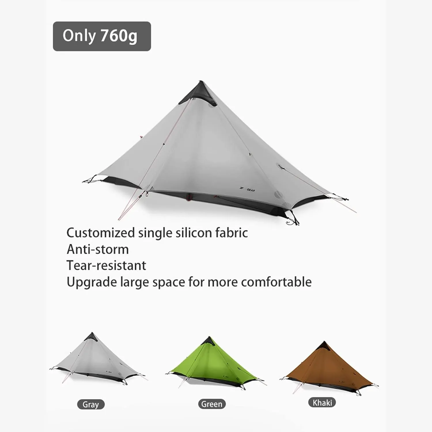 Camping Tents,2022 New Version 230cm Ultralight Camping 3/4 Season 15d Silnylon Rodless Tent (Color : Green, Size : 1P 4 Season)