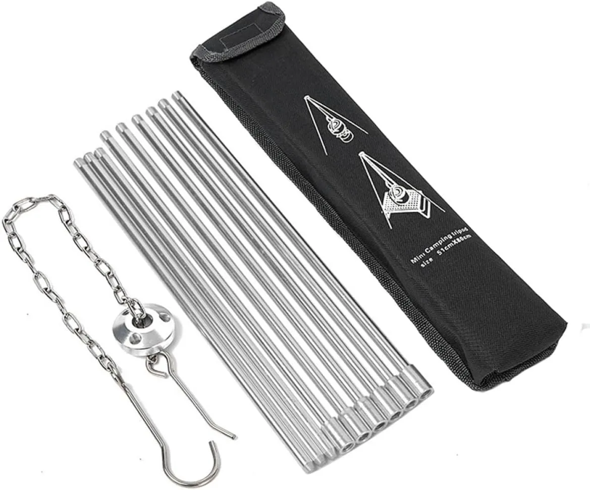 Camping Tripod Campfire Cooking Dutch Oven Tripod Folding Grill Stand Tripod Aluminium Alloy Stove Tripod for Dutch Ovens, Coffee Pots, Tea Pots, Silver, Camping Tripod