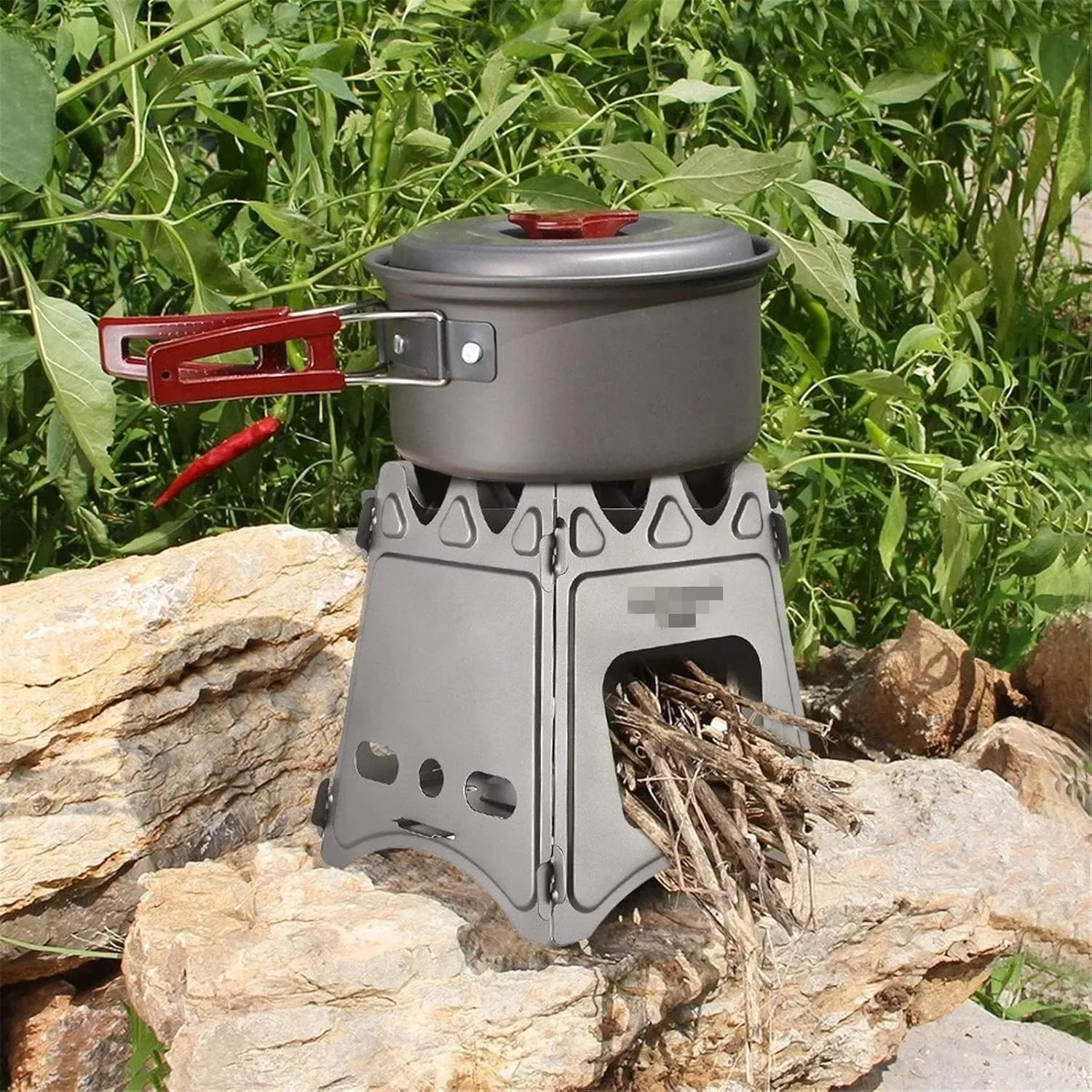 Camping Wood Stove Folding Fuel Camp Stove Titanium Wood Burning Stove Backpacking Stove Convenient Storage (Color : Silver, Size : One Size) (Silver One Size)