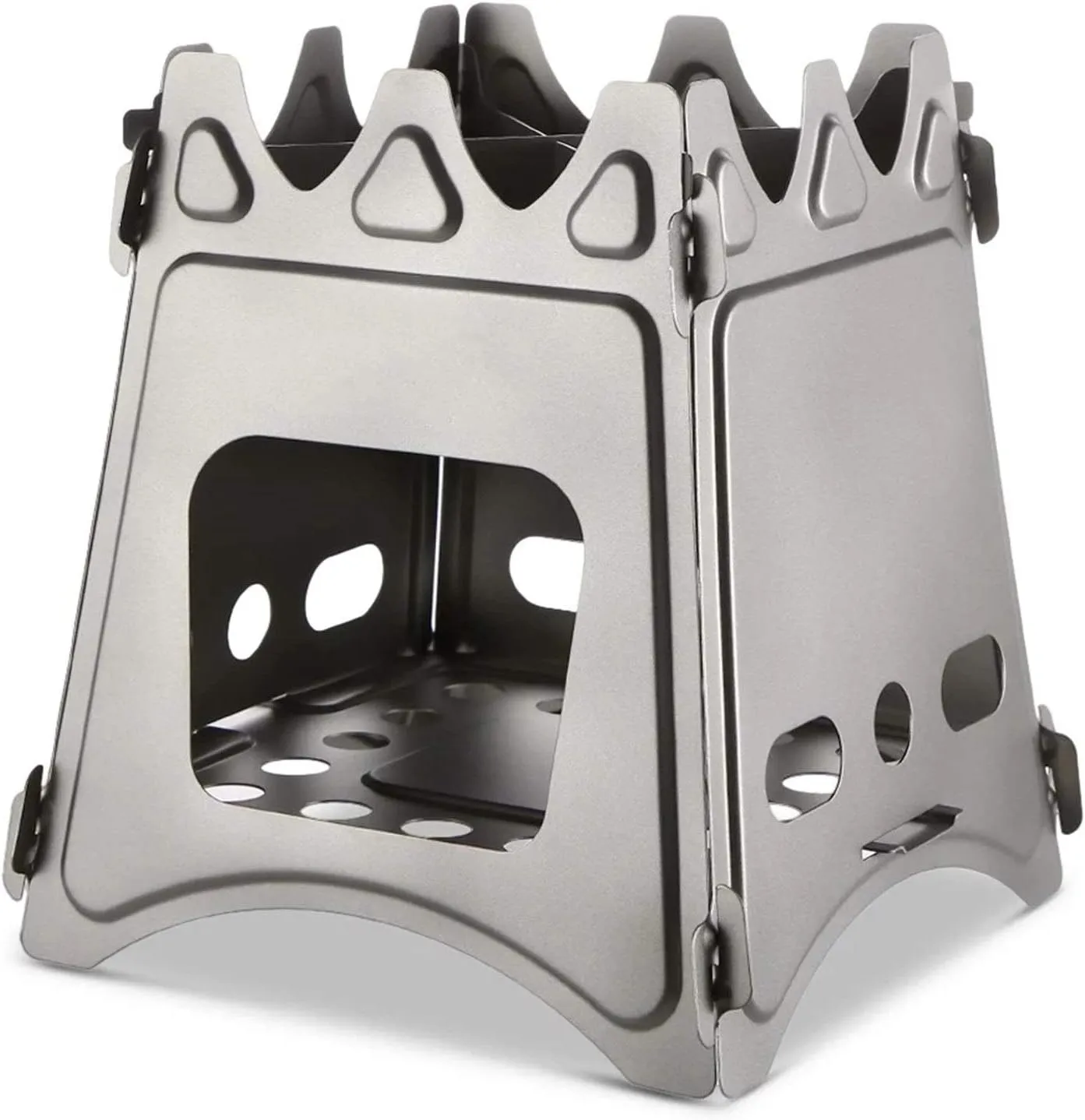 Camping Wood Stove Folding Fuel Camp Stove Titanium Wood Burning Stove Backpacking Stove Convenient Storage (Color : Silver, Size : One Size) (Silver One Size)