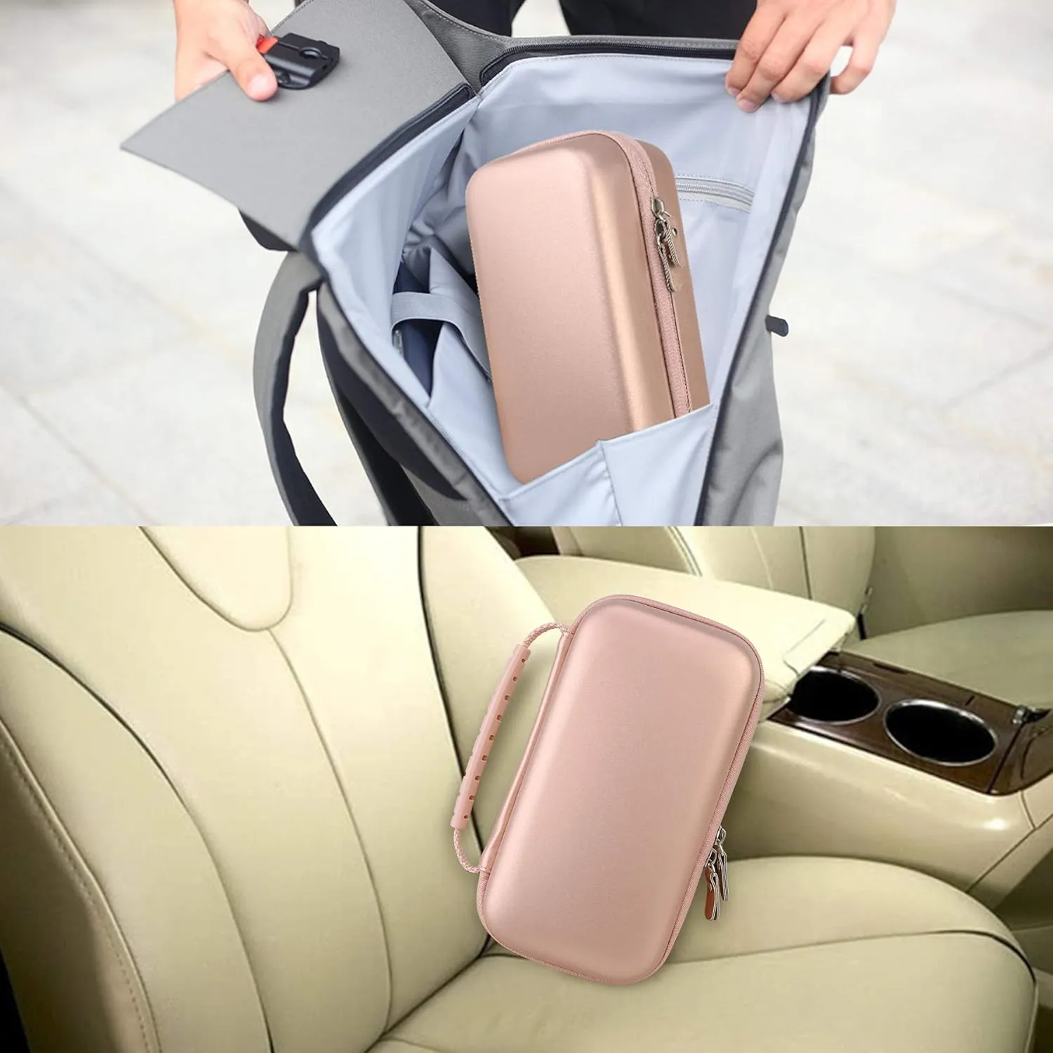 Canboc Hard Carrying Case for Halo Bolt Air 58830 mWh/Halo Bolt Air  55500/HALO Bolt Air  1750 Portable Car Battery Jump Starter, Mesh Bag fit Jump Cables, AC Outlet, Charger, Rose Gold