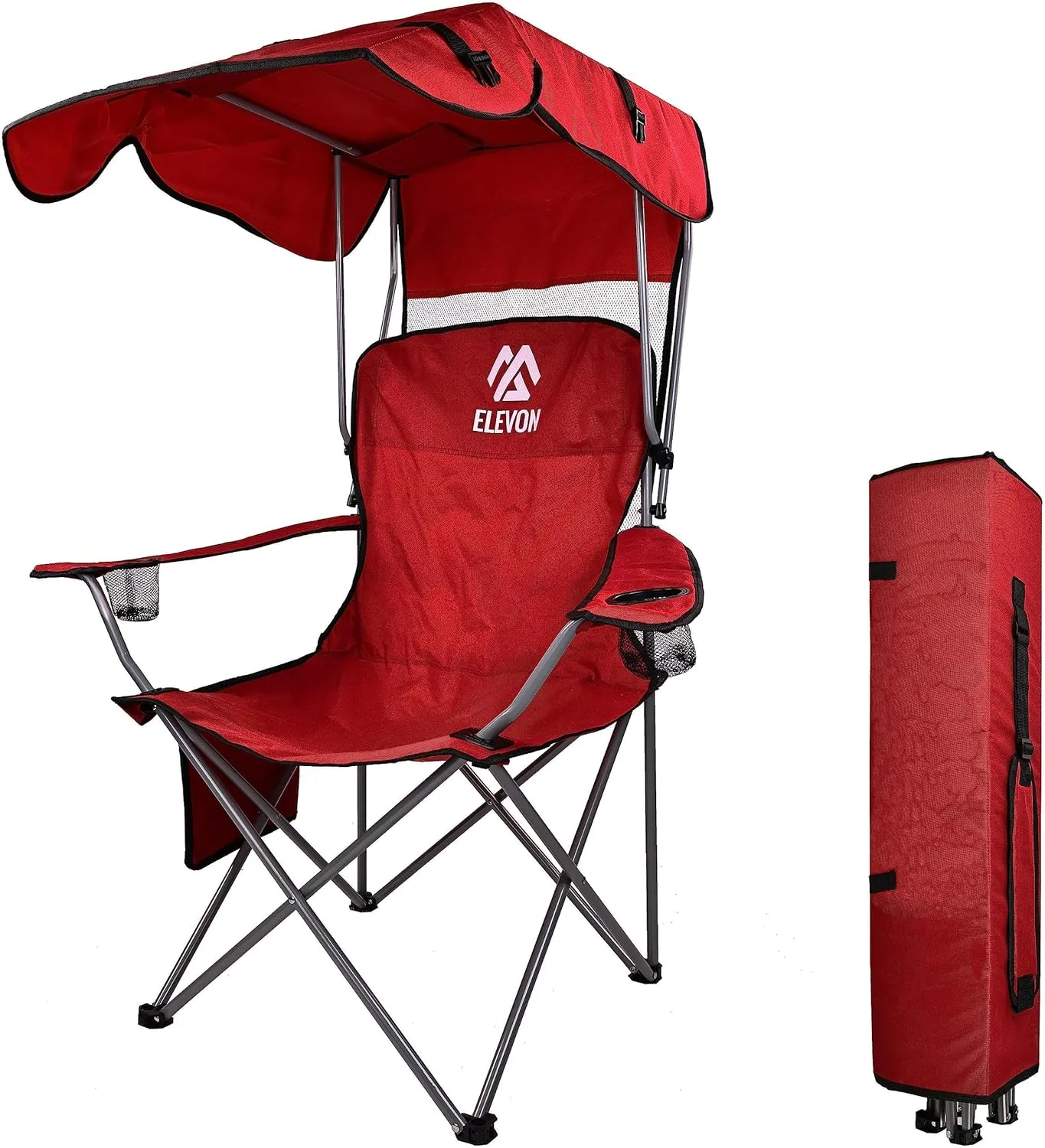 Canopy Chair Folding Camping Recliner Support with Carrying Bag, Burgundy