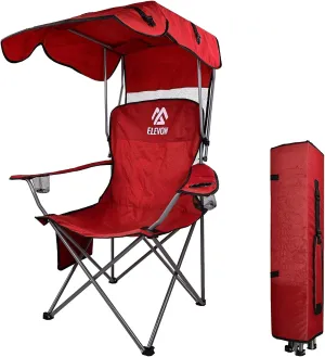 Canopy Chair Folding Camping Recliner Support with Carrying Bag, Burgundy