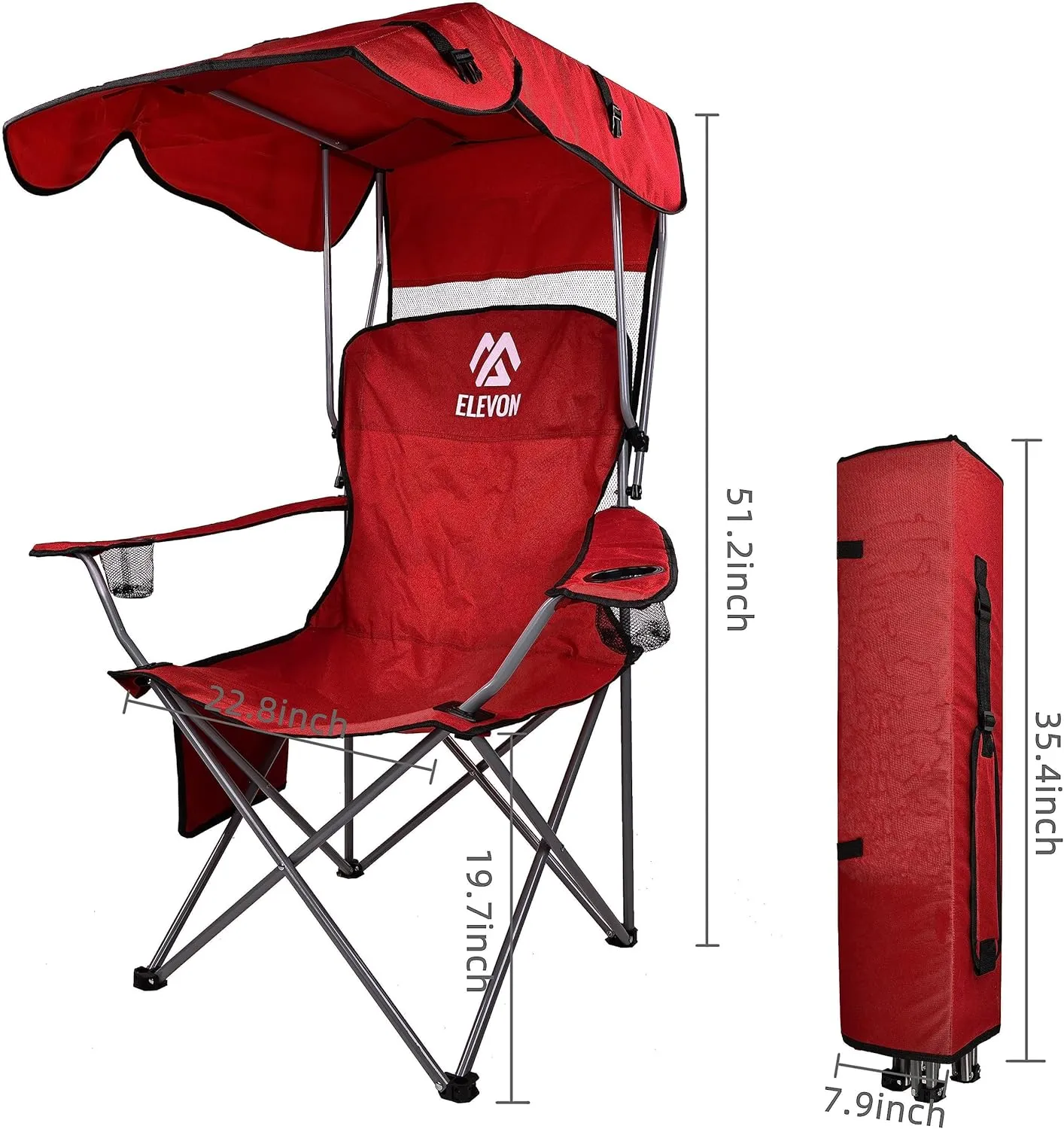 Canopy Chair Folding Camping Recliner Support with Carrying Bag, Burgundy
