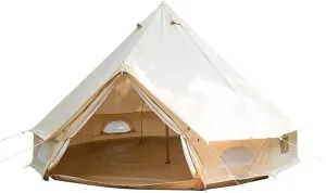 Canvas Bell Tent -Camping Pyramid Tipi Tents 4-Person Waterproof UV Resistant Family Outdoor 3 Seasons with Stove Hole Yurt Tent
