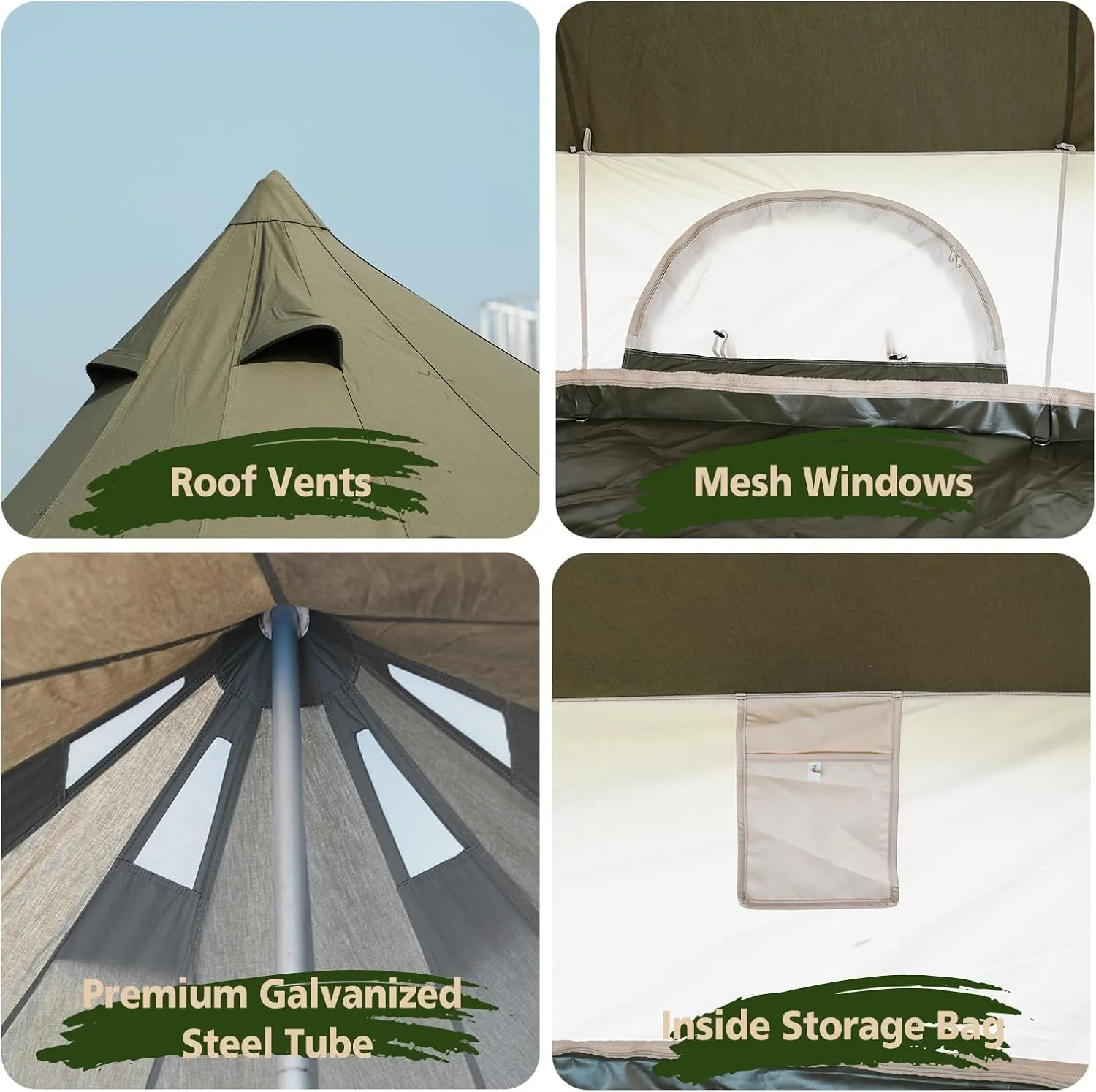 Canvas Tent Bell Tent,Yurt Tent with Stove Jack,4 Season Tent with Zipped Removable Floor,Family Camping Outdoor Hunting Party