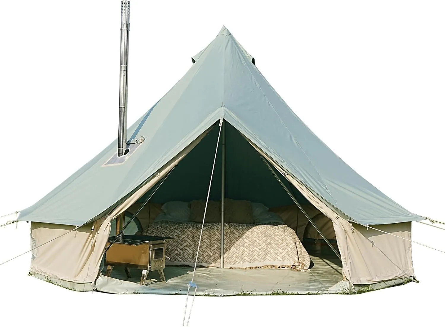 Canvas Tent Bell Tent,Yurt Tent with Stove Jack,4 Season Tent with Zipped Removable Floor,Family Camping Outdoor Hunting Party