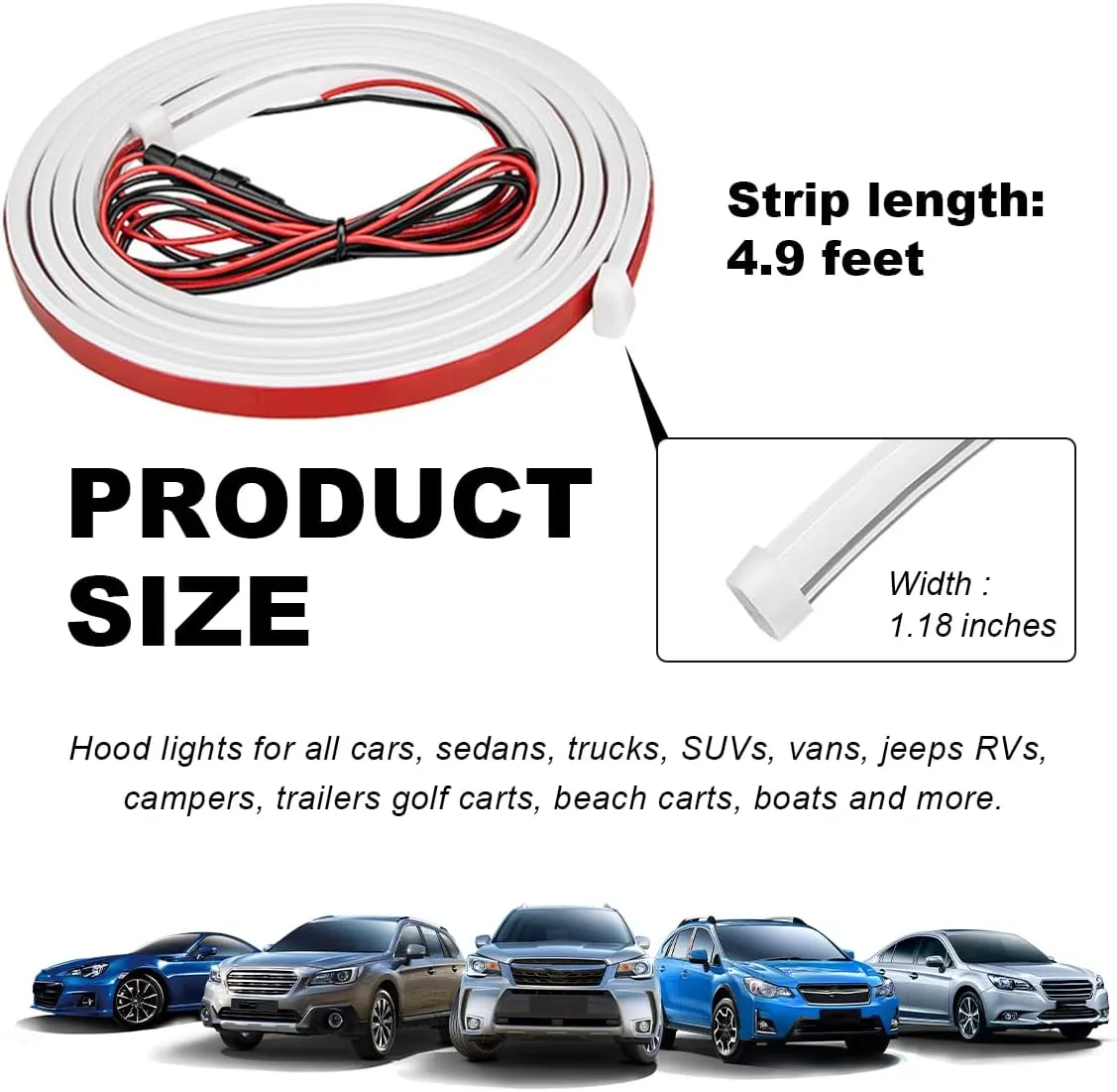 Car Hood Light Strip, 59 Inch Flexible Dynamic Engine LED Daytime Running Light Strip, Universal Waterproof Engine Hood Cover Decor Headlight Strip for Cars Trucks SUVs (White, 59 Inch)