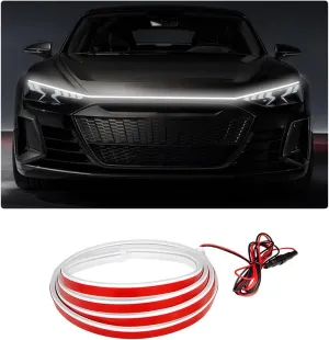 Car Hood Light Strip, 59 Inch Flexible Dynamic Engine LED Daytime Running Light Strip, Universal Waterproof Engine Hood Cover Decor Headlight Strip for Cars Trucks SUVs (White, 59 Inch)