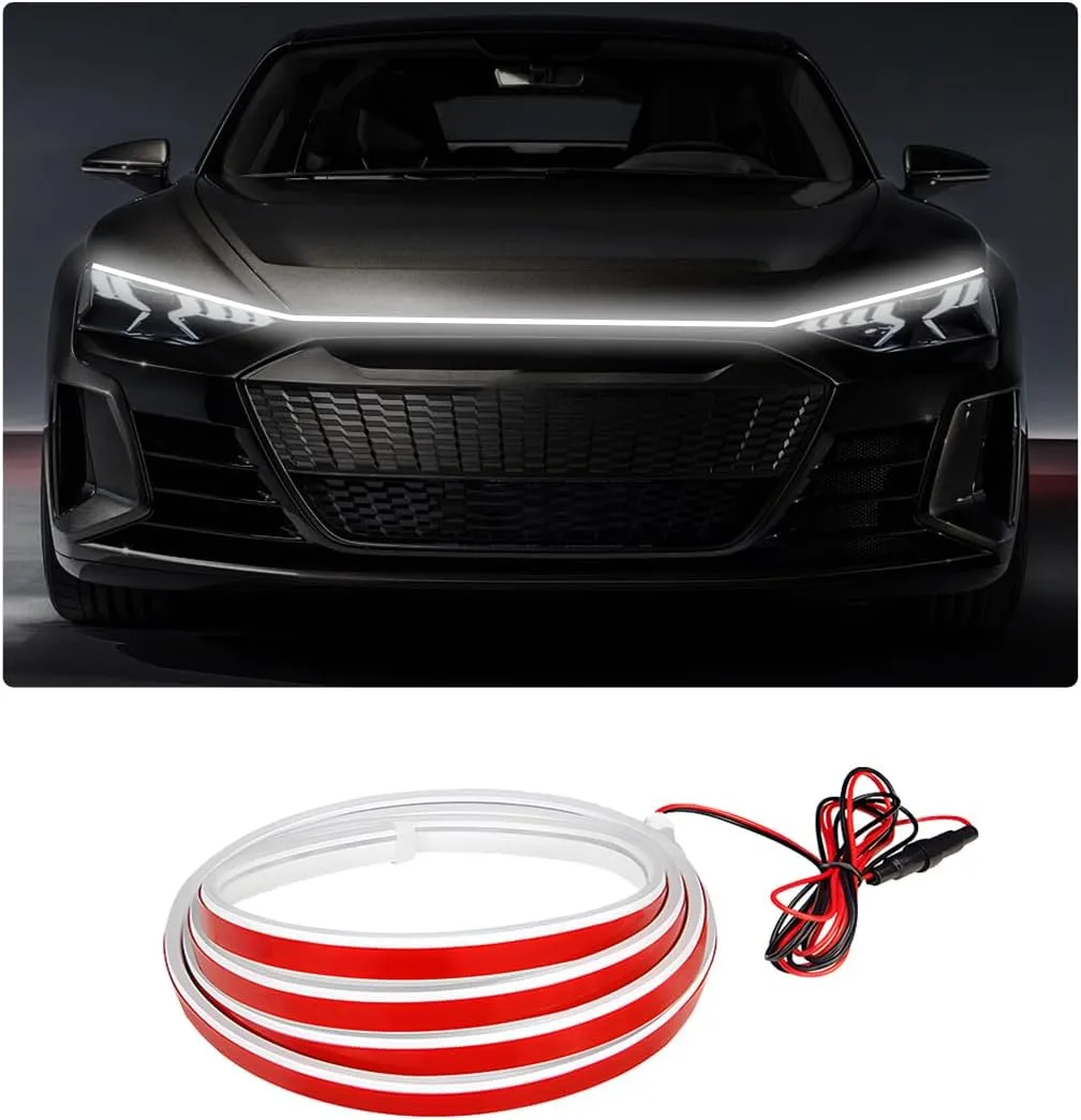 Car Hood Light Strip, 59 Inch Flexible Dynamic Engine LED Daytime Running Light Strip, Universal Waterproof Engine Hood Cover Decor Headlight Strip for Cars Trucks SUVs (White, 59 Inch)