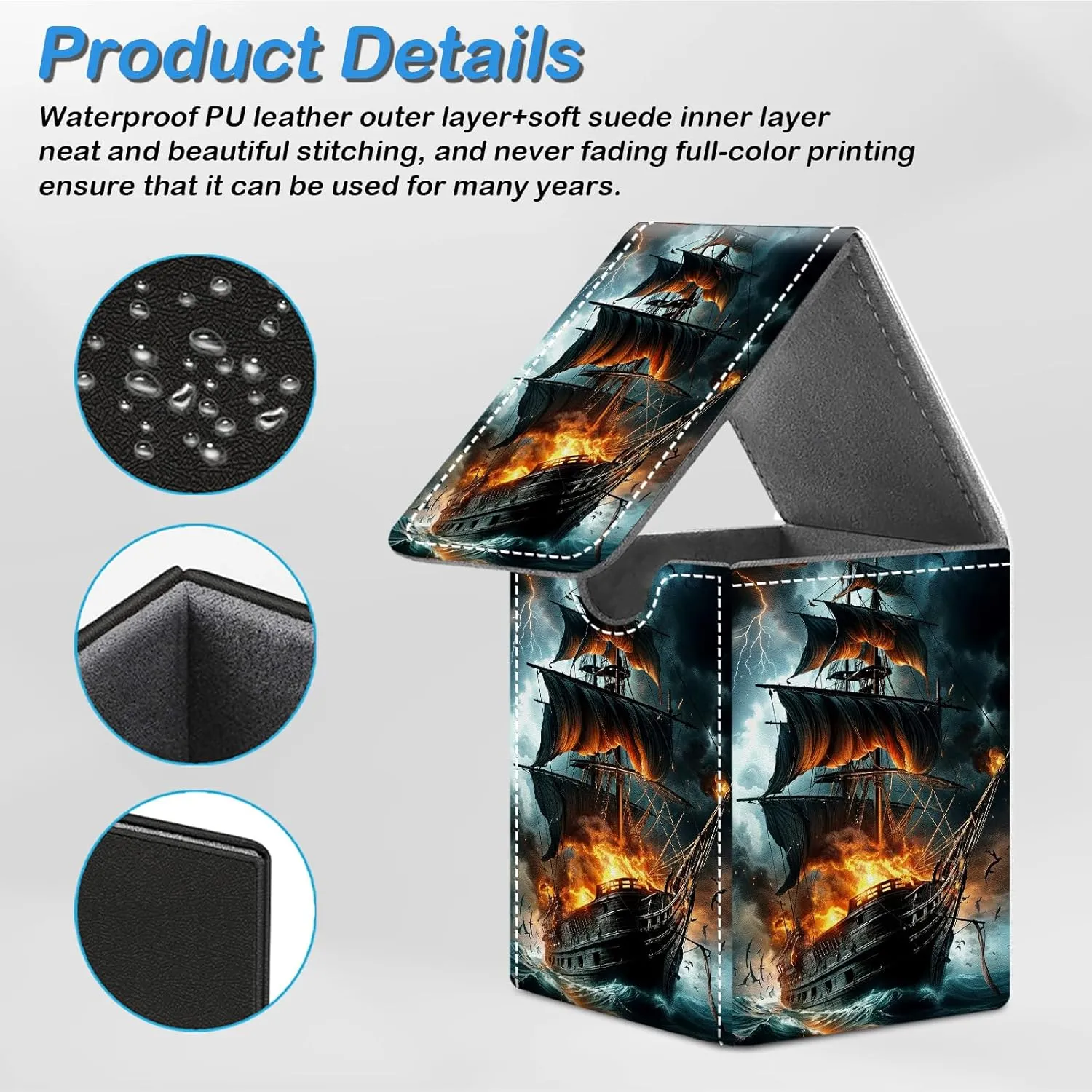 Card Deck Box for MTG Commander Trading Cards with Magnetic Closure,Premium Card Storage Box Case Cover for MTG TCG CCG Magic Cards,Pirate Ship Fire
