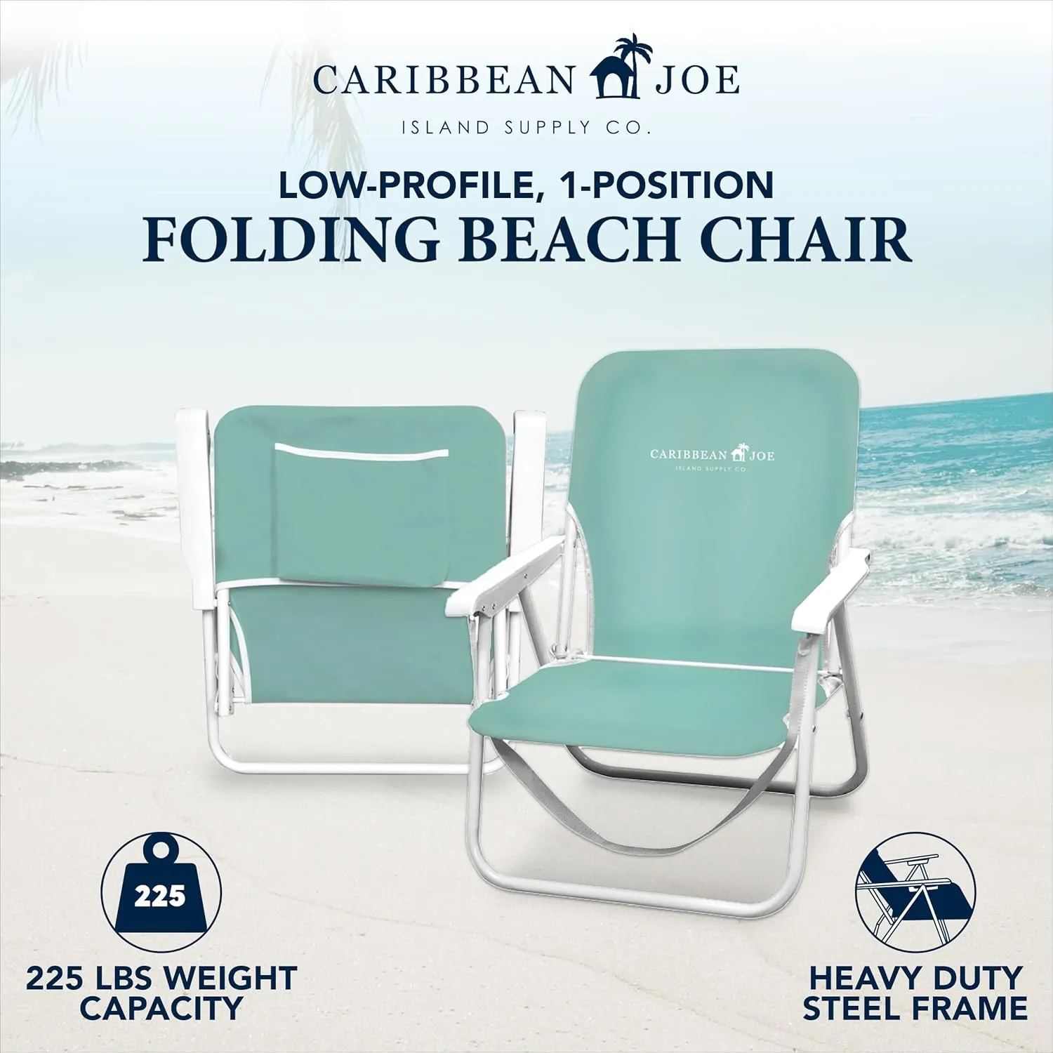 CARIBBEAN JOE Folding Beach Chair, 1 Position Lightweight and Portable Foldable Outdoor Camping Chair with Carry Strap