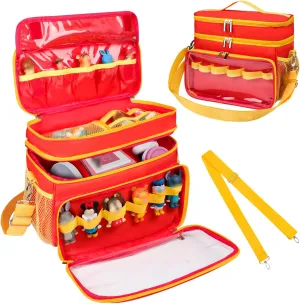 Carrying Case Compatible with Toniebox Starter Set, Double Layer Storage Bag for Tonies Figures Characters, Portable Travel Organizer Case with Shoulder Strap for Tonies Box Headphones (Red)