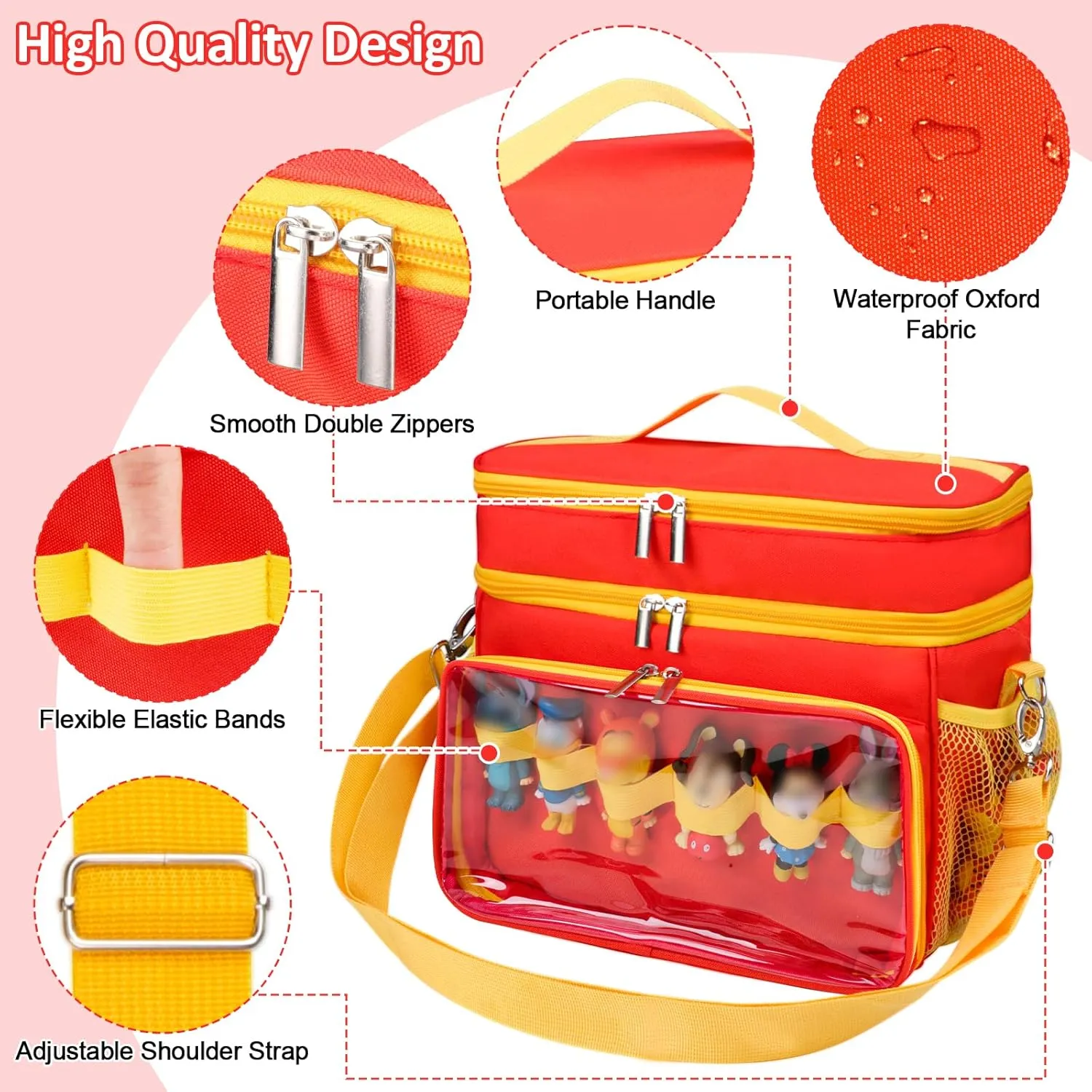 Carrying Case Compatible with Toniebox Starter Set, Double Layer Storage Bag for Tonies Figures Characters, Portable Travel Organizer Case with Shoulder Strap for Tonies Box Headphones (Red)