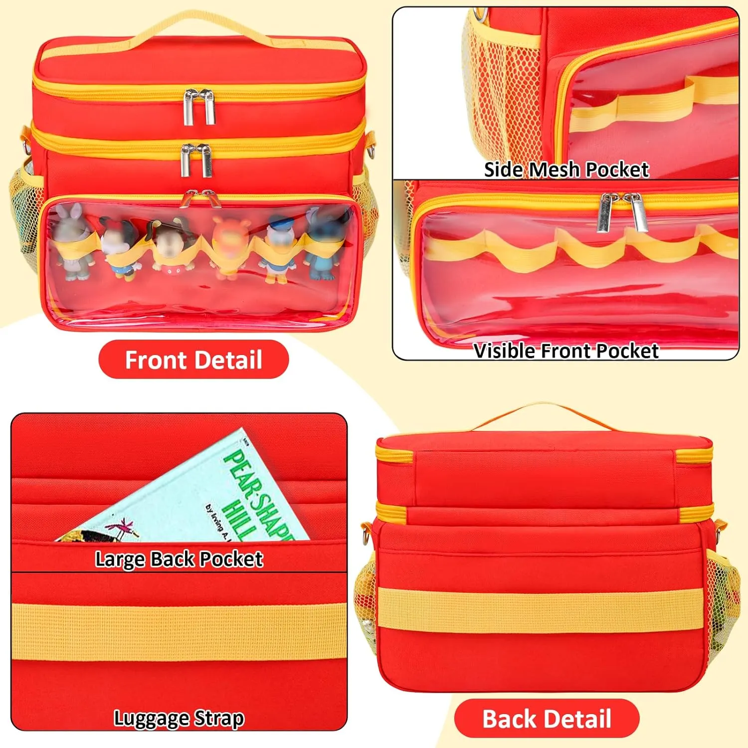 Carrying Case Compatible with Toniebox Starter Set, Double Layer Storage Bag for Tonies Figures Characters, Portable Travel Organizer Case with Shoulder Strap for Tonies Box Headphones (Red)