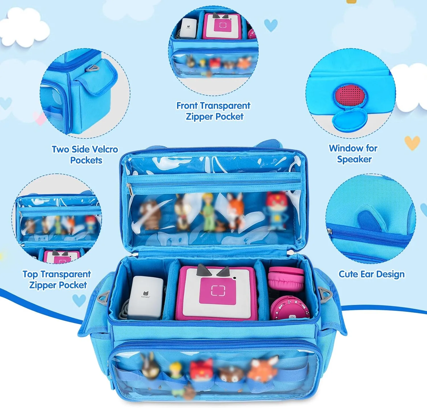 Carrying Case Compatible with Toniebox Starter Set,Cute Storage Bag for Tonies Figures Characters,Tonies Headphones & Accessories