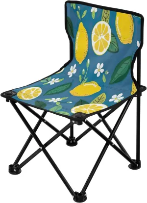 Cartoon Lemon Slice Portable Outdoor Folding Chair Anti-Slip Padded Oxford Cloth Stool Camping Chair Small for Beach Hiking Fishing Gardening Quad Camp Chair